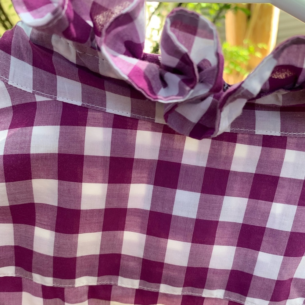 JCrew Ruffled Purple White Checked Button Up Shirt - Picture 6 of 6